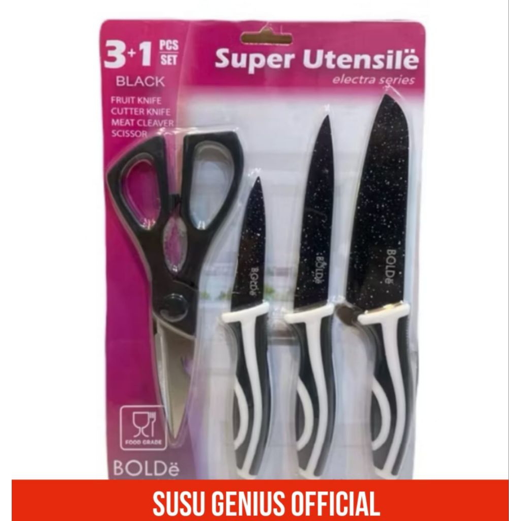 Bolde Super Pisau Set Bolde + Gunting (3pcs Pisau + 1pcs Gunting)