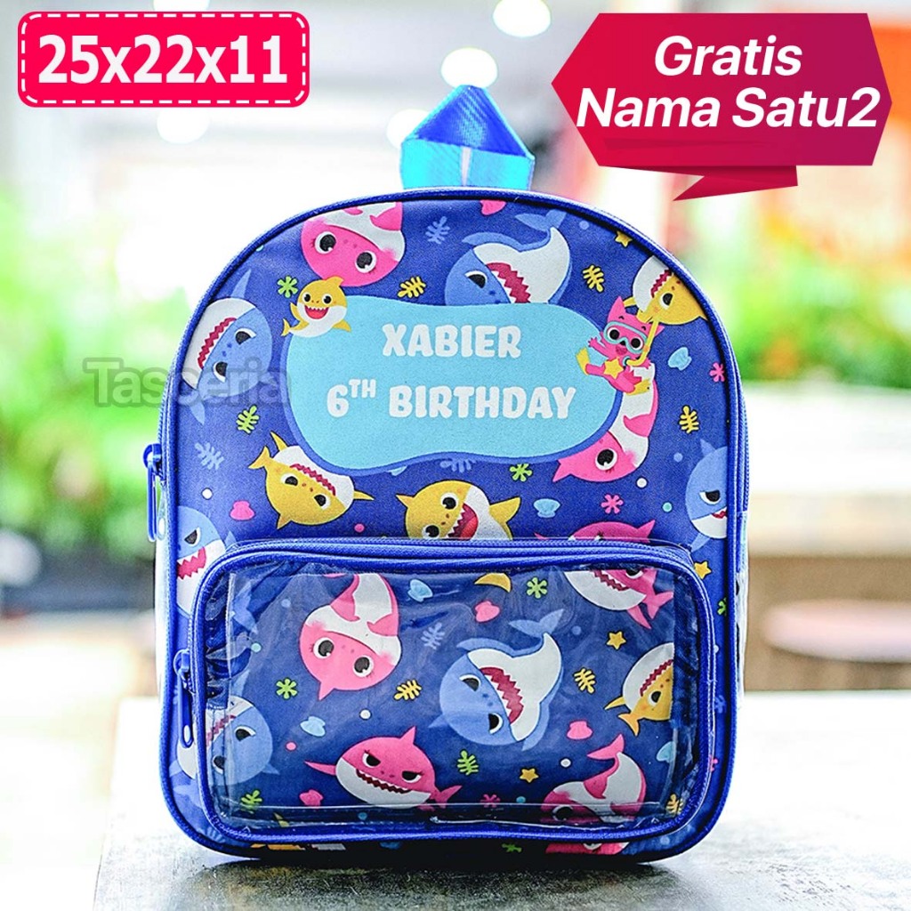 Tas Souvenir Ultah Anak Ransel Mika Baby Shark Boy Custom