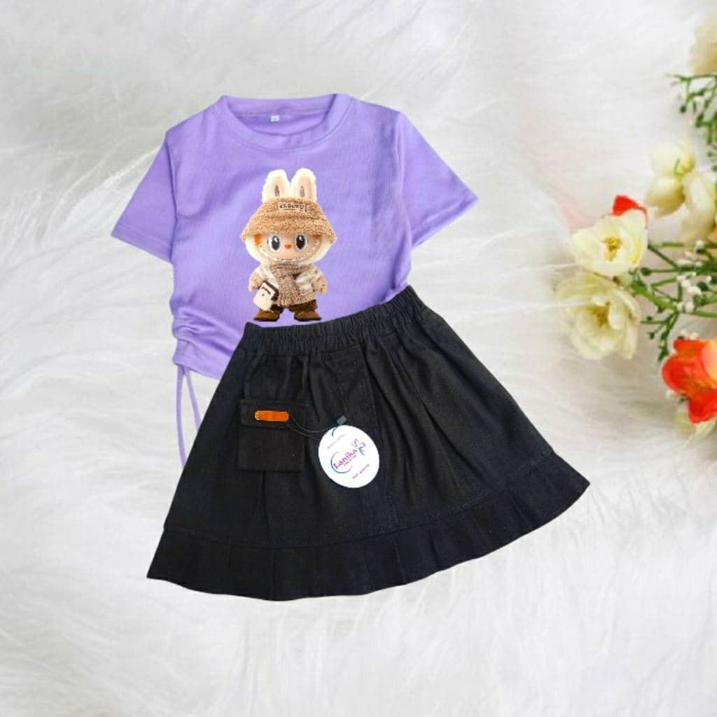 Baju setelan rok anak perempuan terbaru2025, kaos knit anak perempuan, setelan serut anak