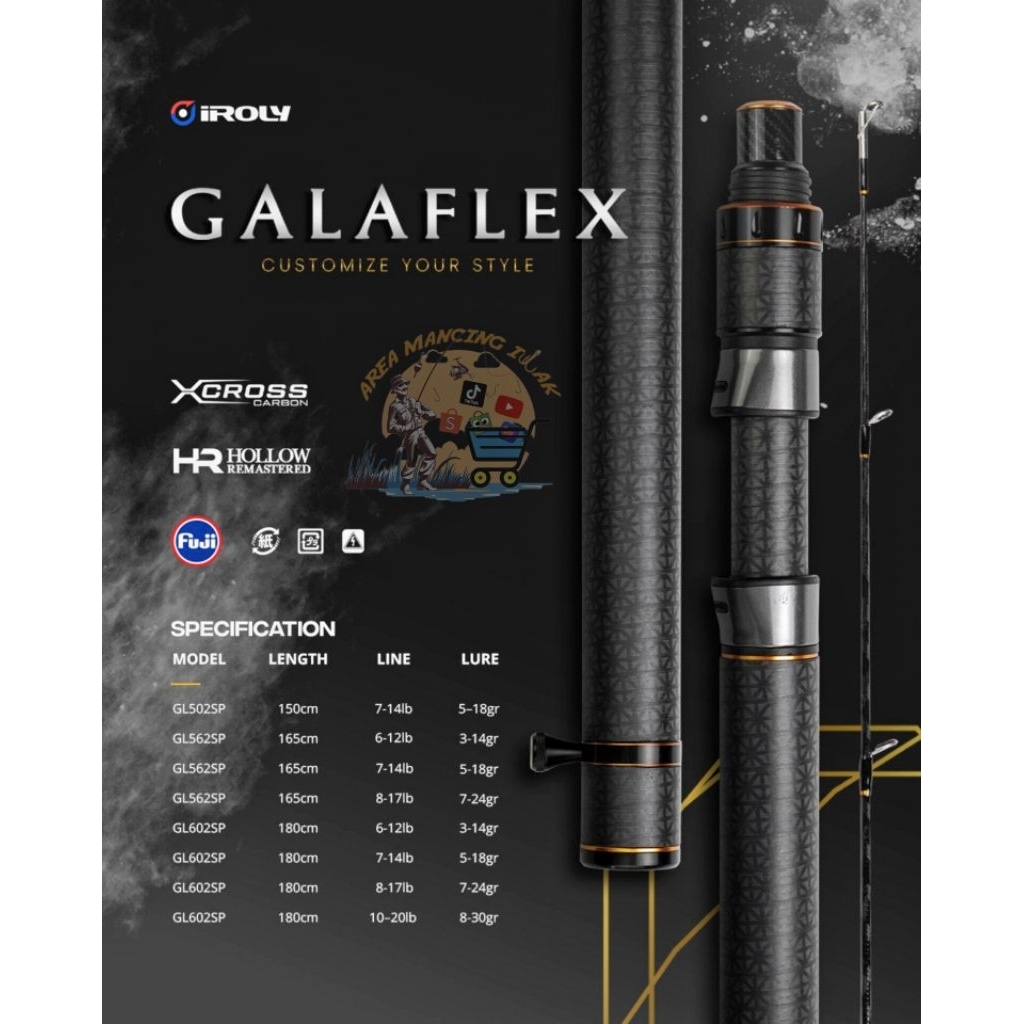 Joran IROLY GALAFLEX GALATAMA 150CM/165CM/180CM But Joint Series Hollow & Solid Carbon - Full Fuji