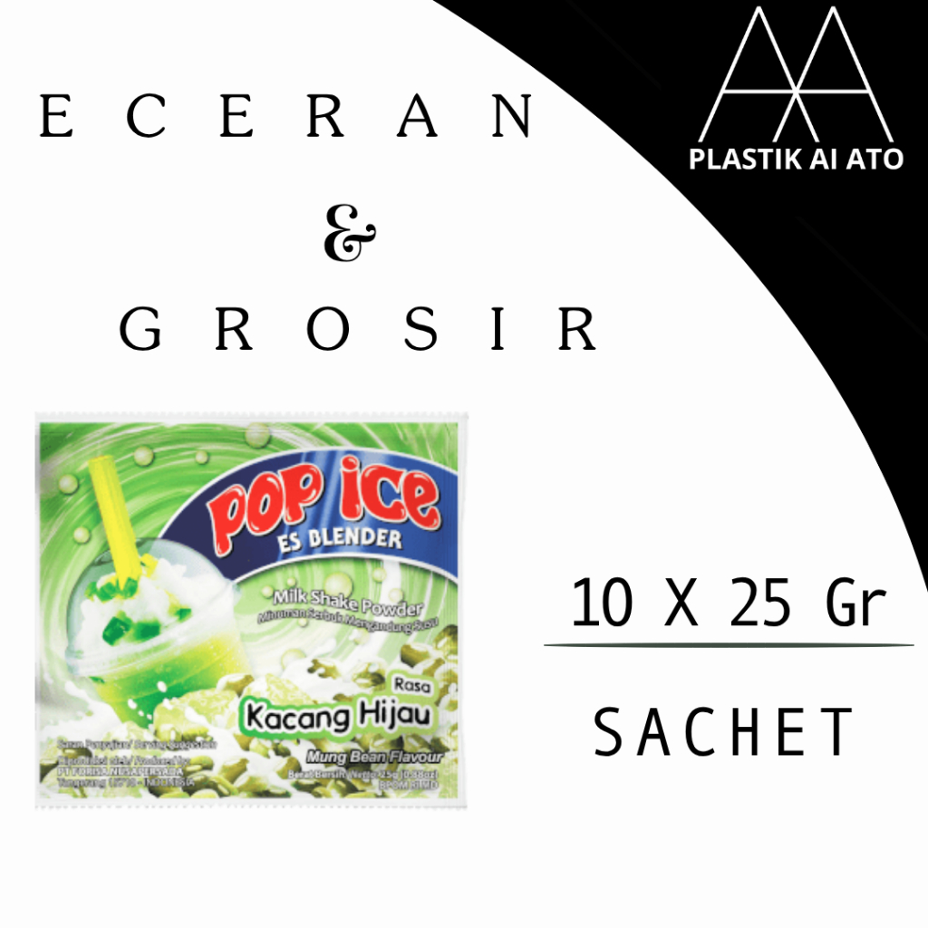 

Pop Ice Milk Shake Powder KACANG HIJAU 25 gr x 10 sachet / Pop ES buah series / popes KACANGIJO/eceran dan grosir cocok untuk warung