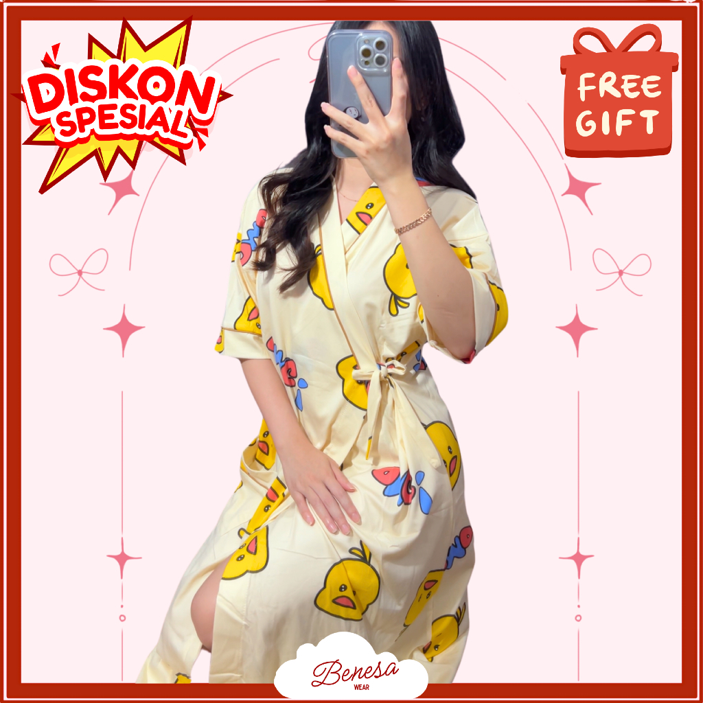 Benesa Wear - Piyama Dress Kimono - Baju Tidur Wanita Korean Style Pakaian Katun Jepang Lembut Dingi