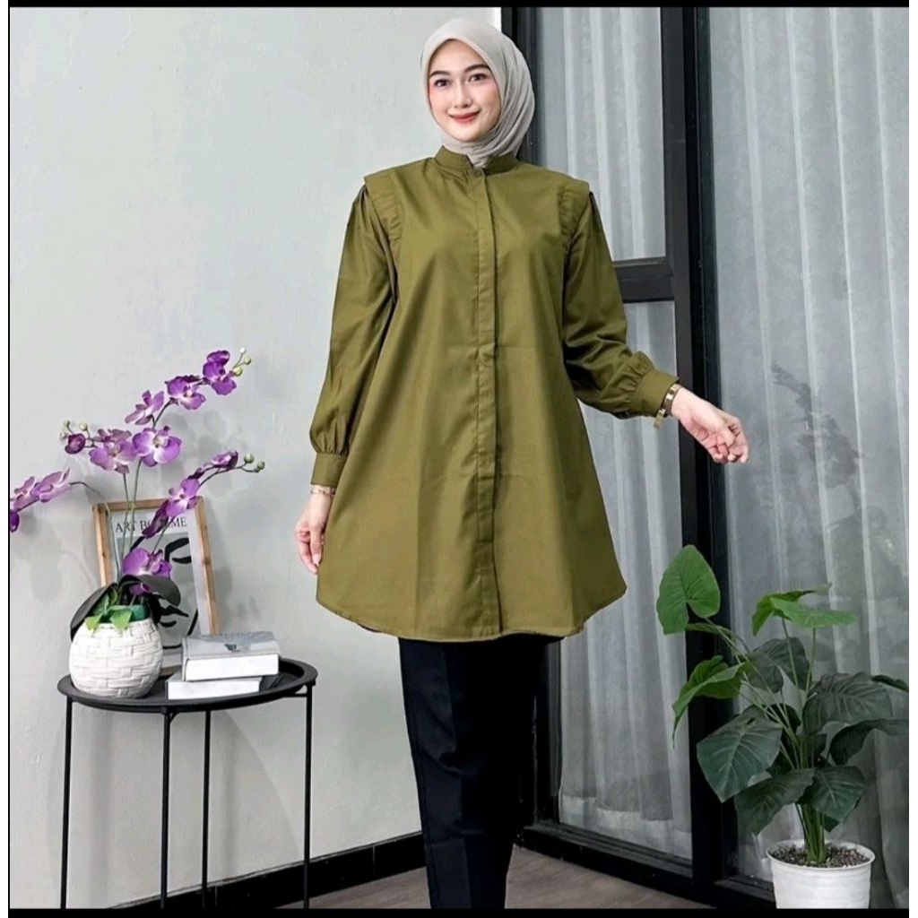 Tunik SHIZUKA Wanita Katun Toyobo Polos Oversize Remaja Muslim - Kancing, Basic, Dewasa, Panjang