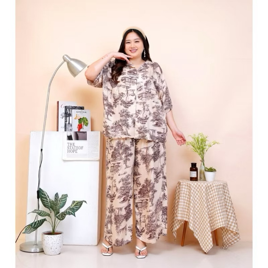 SETELAN JUMBO WANITA LD 140 CM RAYON PREMIUM/ONE SET BIGSIZE PIYAMA KEKINIAN