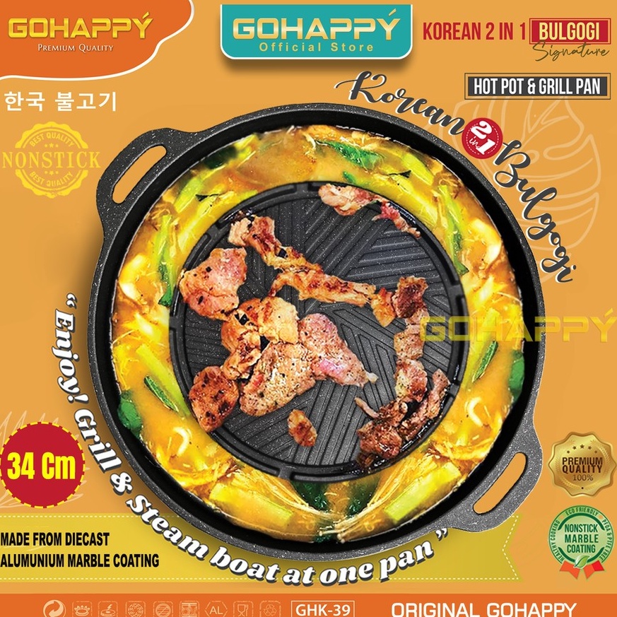 KODE A33C Halomurah 2 in 1 Panci Shabu shabu bulgogi grill pan GHK39 KOREAN Mookata Pemanggang  Hot 