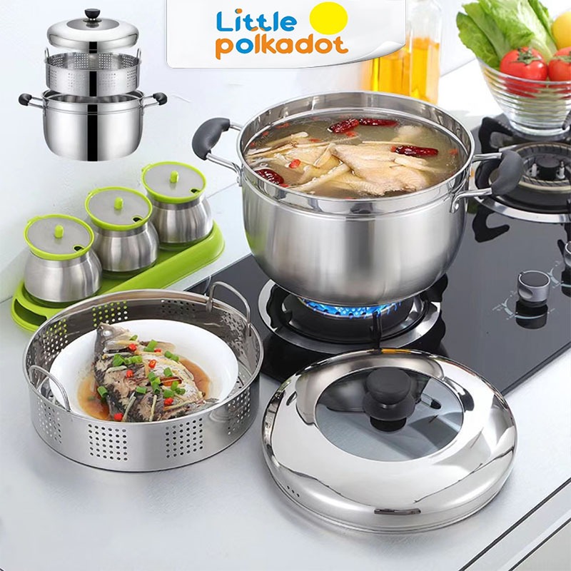 BEST DEALS LittlepolkadotPanci kukusan tutup kaca ukuran besar Panci Kukus 2 Susun Panci Kukus
