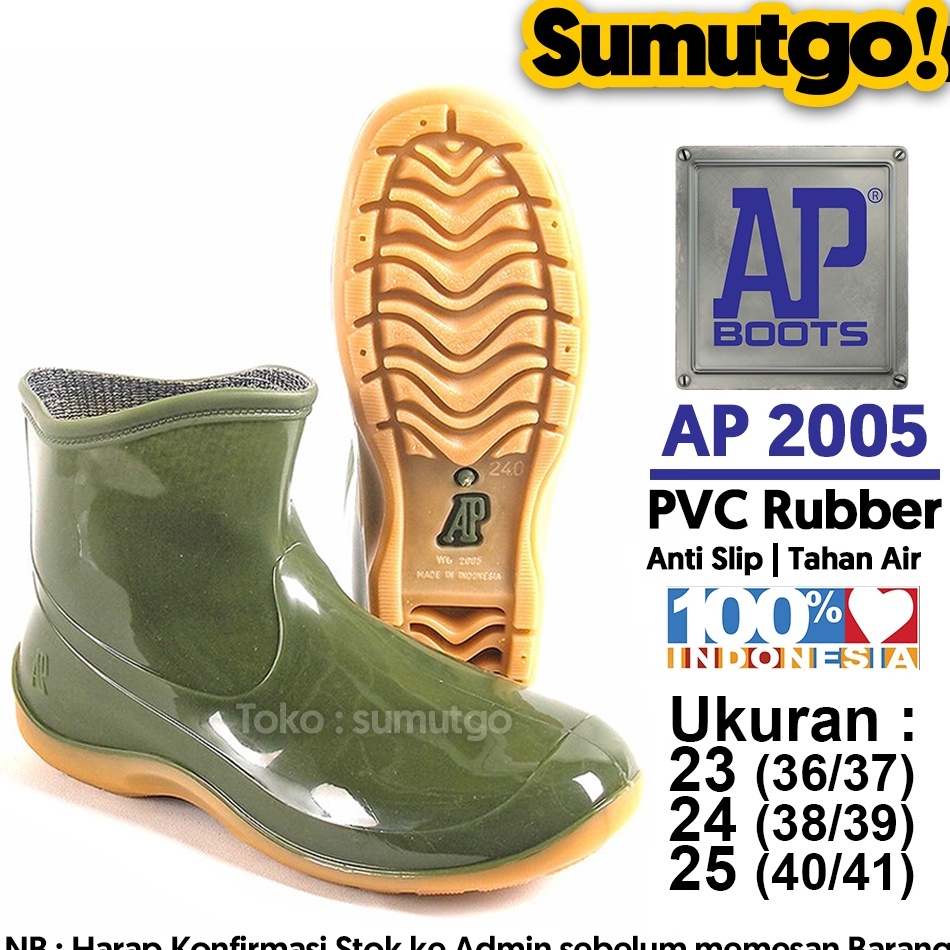 KODE K14P  TERLARIS  AP Boots 25 Hijau Sepatu Karet Pendek Wanita PVC Boot Hujan Anti Air Anti Slip 