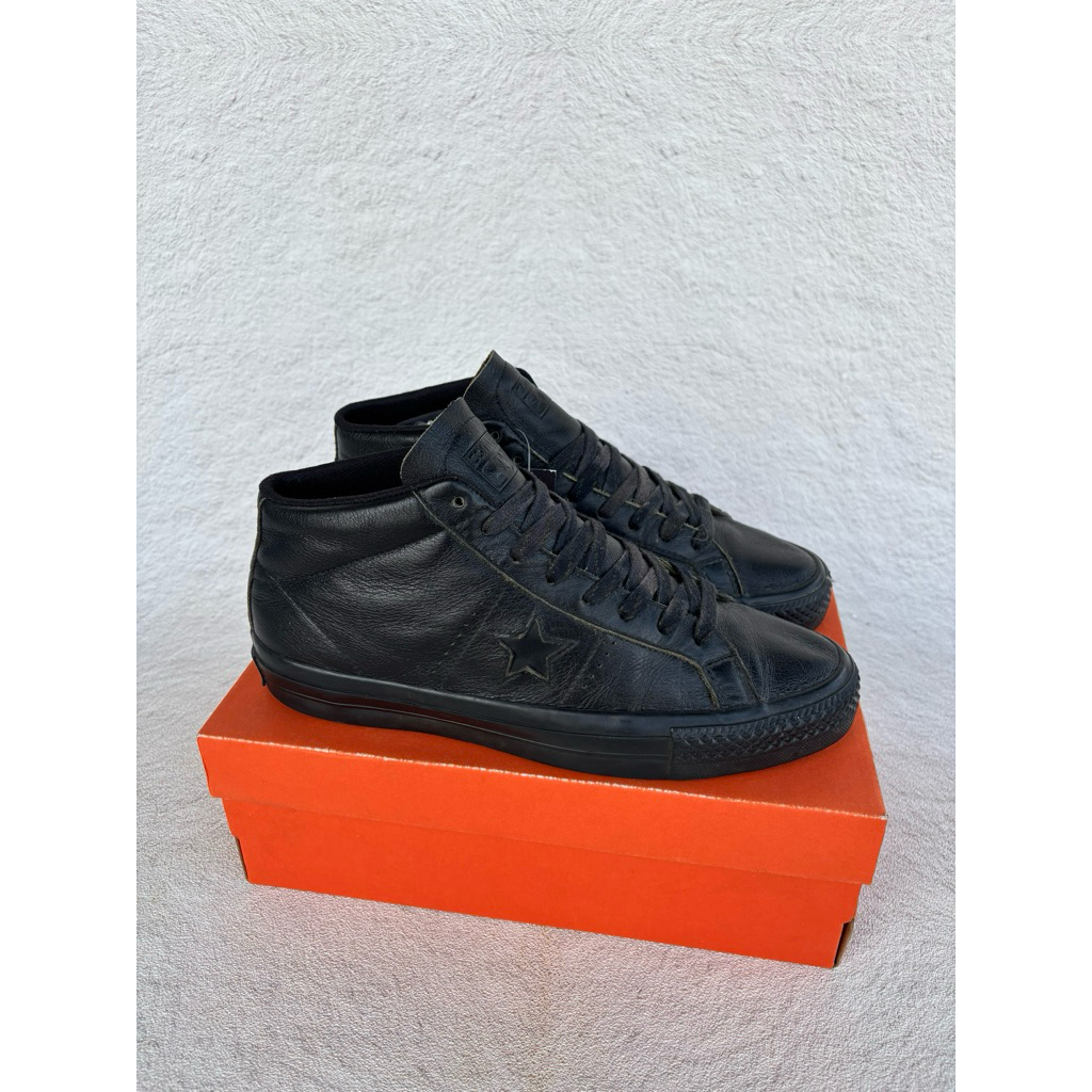 ( Size 41.5 Fit 42 ) Converse One Star Pro Mid Black Leather “Skateboarding”