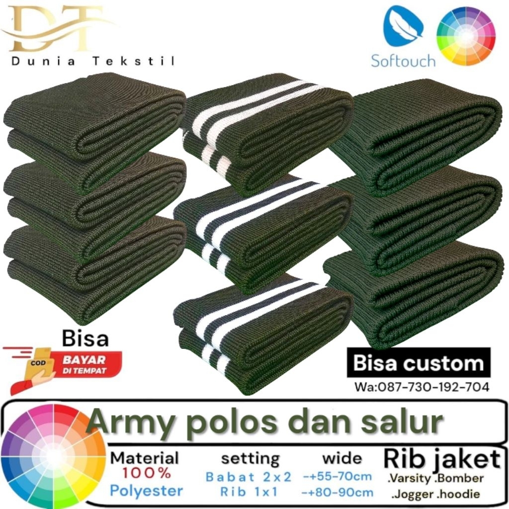 Kain Rib bur warna Armi polos dan salur Polyester perlembar