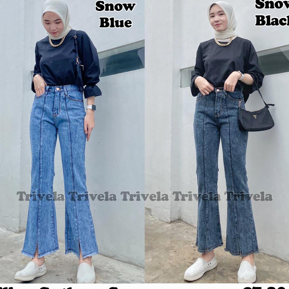 Bisa Cod  Elina Cutbray Jeans Snow  Jeans Cutbray Highwaist  Celana Jeans Wanita Cutbray 2734