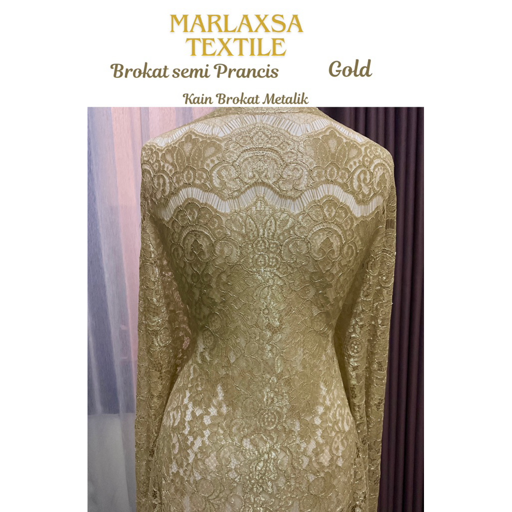 KAIN BROKAT PREMIUM SEMI PRANCIS METALIK WARNA GOLD | CORD LACE PANEL SEMI PRANCIS METALLIC GOLD COL