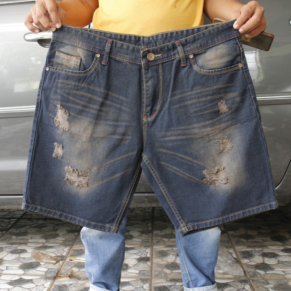 KODE Y78L Celana Jeans Sobek Pendek Pria Dewasa Kain Denim Non Striecht Distro Model Jumbo Big Size 