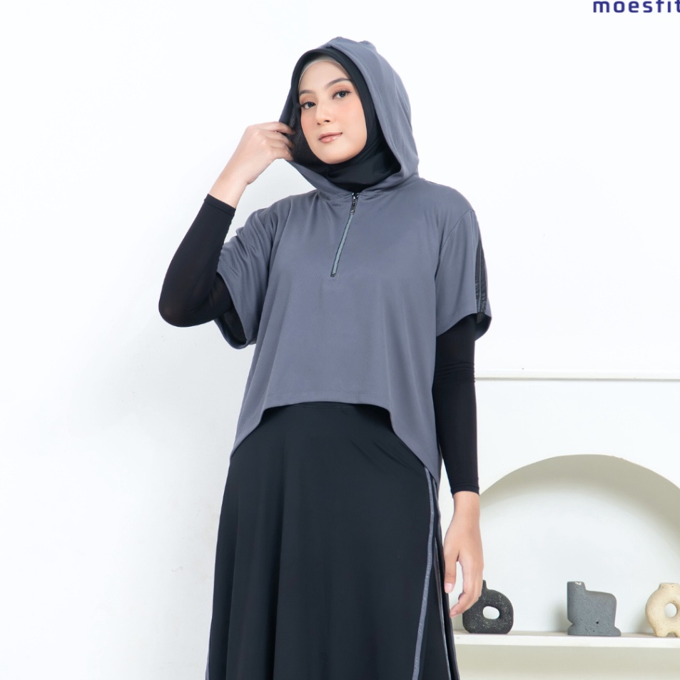 Outer Hijab Sporty Muslimah Rompi Hoodie Olahraga Wanita Dry Fit Gold