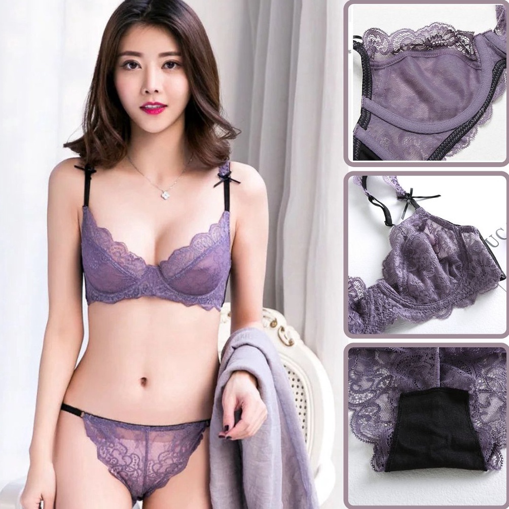 KODE O42Z Cb416 Bra Beha Set Dengan Celana Dalam Sexy GString Transparan Tembus Pandang Tanpa Busa P