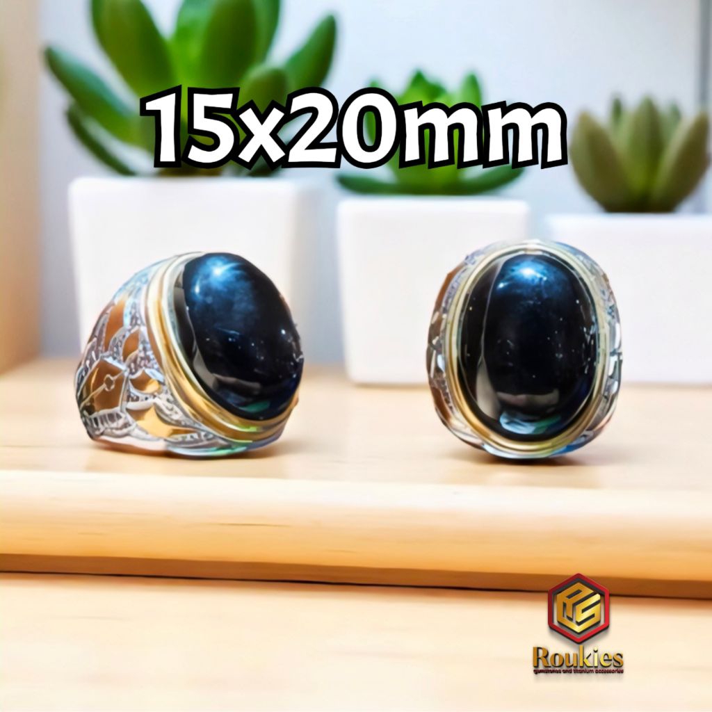 Cincin Batu Kecubung Wulung Ring Titanium Ukuran 15x20mm