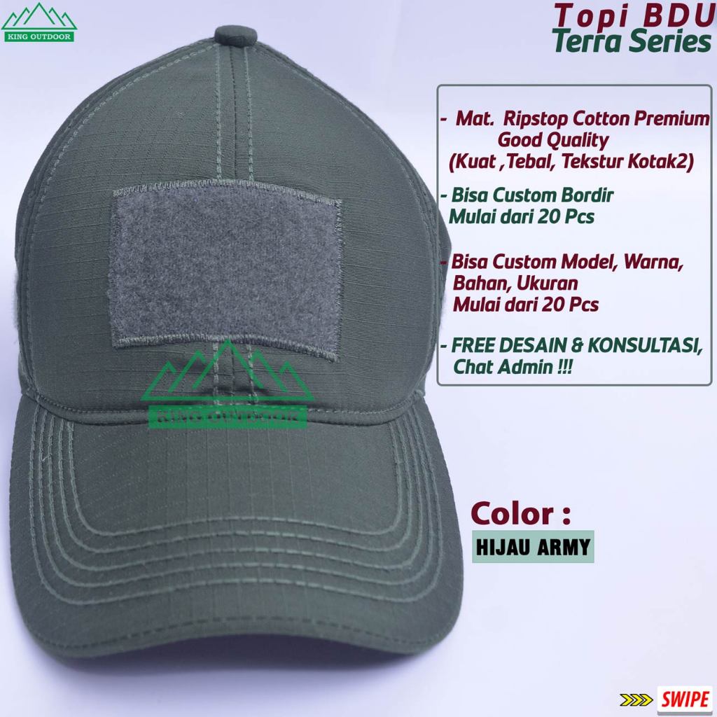 Topi Lapangan Keren Warna HIJAU ARMY - Topi Tactical Outdoor - Topi Perekat Path Army