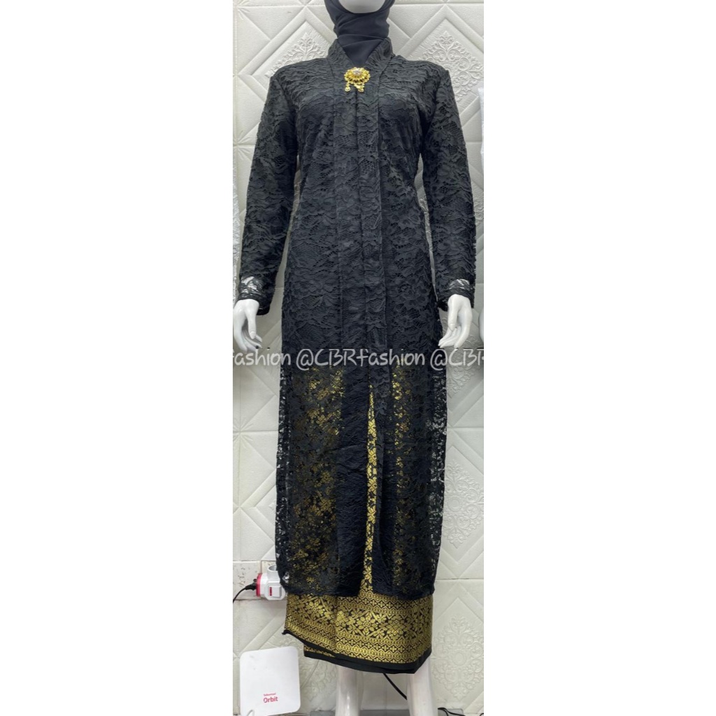 Setelan Kebaya Tunik Brokat Long Floy Kombinasi Rok Songket Lilit Ada Ukuran Jumbo LD 130