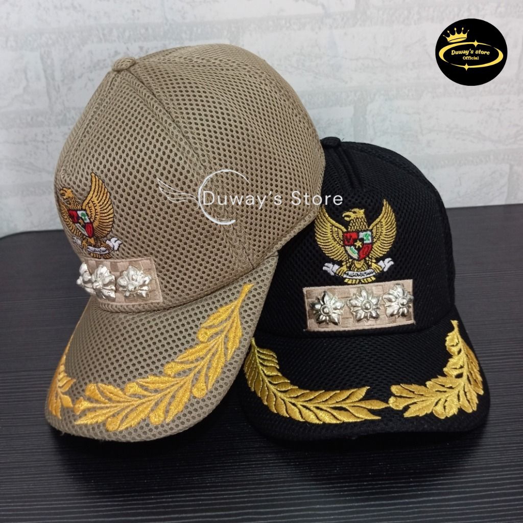 Topi Jaring Camat Hitam & Khaki Free Nama | Topi Camat Jaring | Topi Camat | Perangkat Camat | PNS |