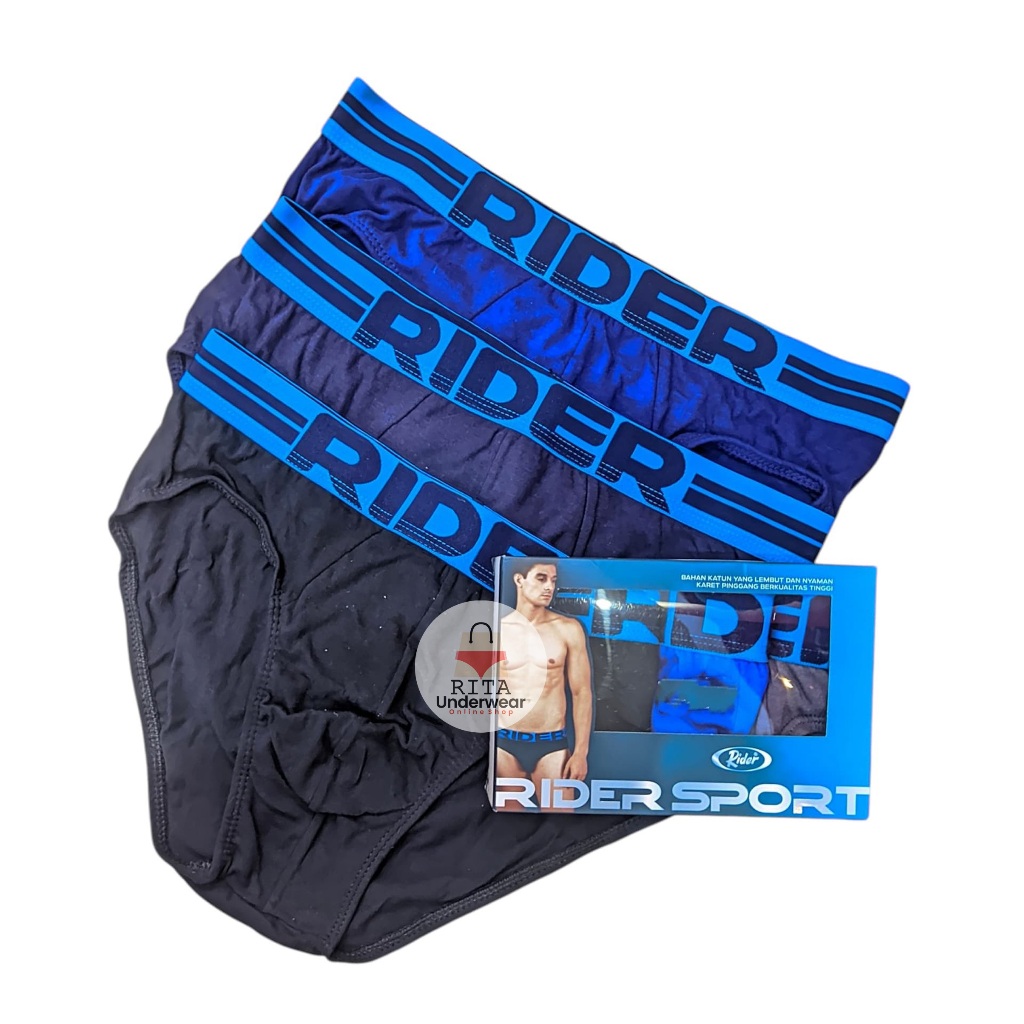 1 Box 3 PCs Celana Dalam LAKI-LAKI RIDER 762 KATUN RIDER SPORT CELANA DALAM PRIA RIDER R762B