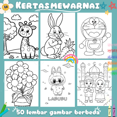 

Jual gambar mewarnai anak ( bisa request gambar ), harga per 50 lembar.. ukuran A4 75 gram (Note : menggunakan kertas bekas yang masih bagus untuk mewarnai)
