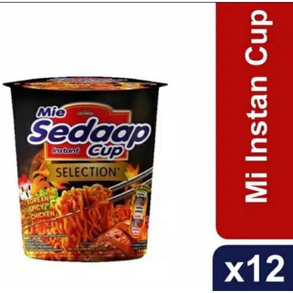 

Mie sedap cup selection korean spicy chiken isi 12 cup (1dus)