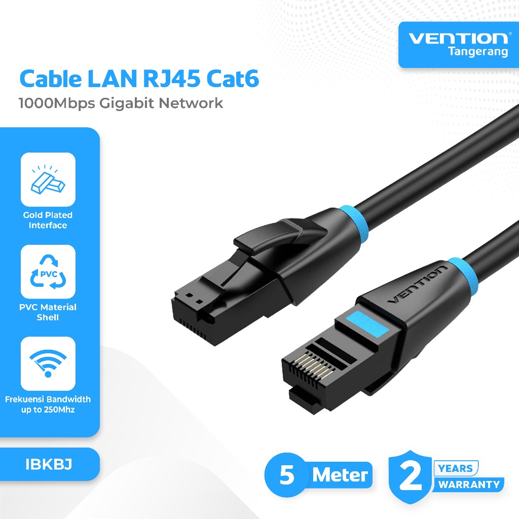 Vention Kabel LAN RJ45 Cat6 UTP Patch Cord Cable 1000Mbps Gigabit Network Cable LAN Black 5M 5 Meter
