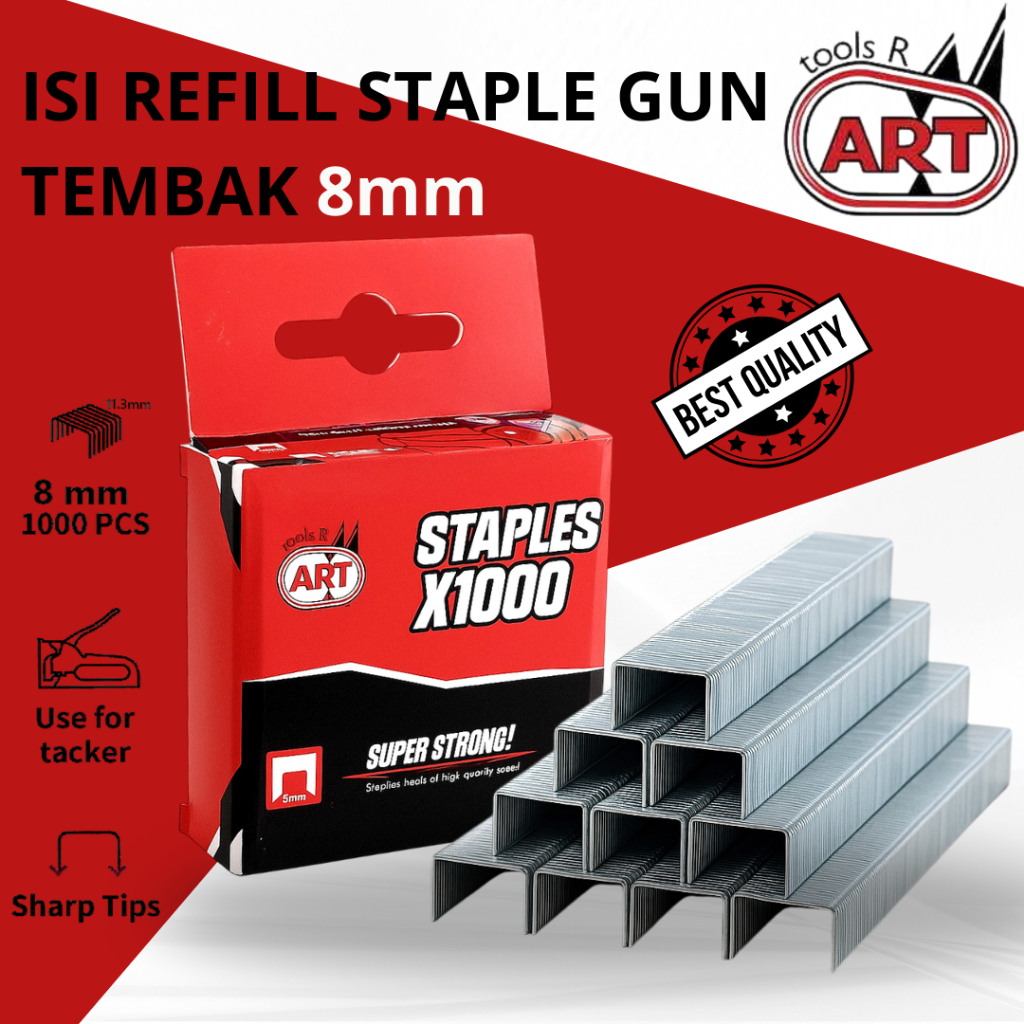 

ISI Staples Tembak 8 mm TYPE D 1000Pcs Refill Stapler Staple Gun Manual Isi Ulang Hekter Guntacker Anti Karat Serbaguna