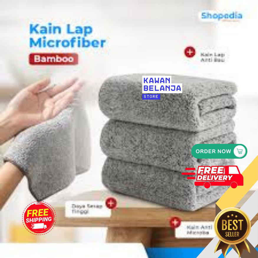 KAWAN BELANJA - Lap Microfiber Tebal – Pembersih Kaca, Dapur, & Meja Anti Bekas