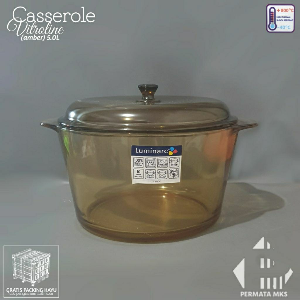 Panci Kaca 5L Casserole Glass Vitroline Amber Luminarc