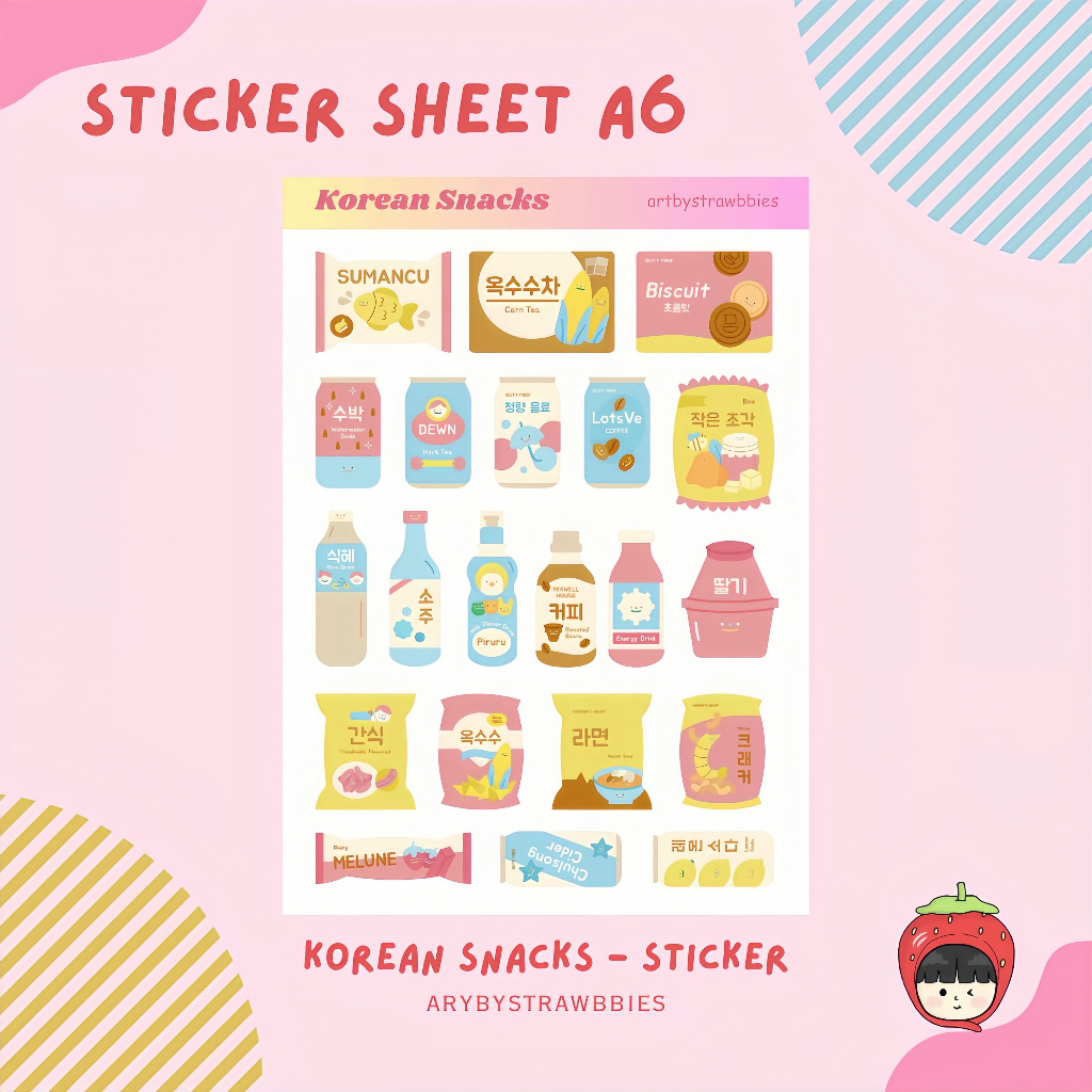 

Sticker Sheet Korean Snacks | Sticker Sheet A6 Kisscut Aesthetic | Stiker Makanan Korea | by artbystrawbbies