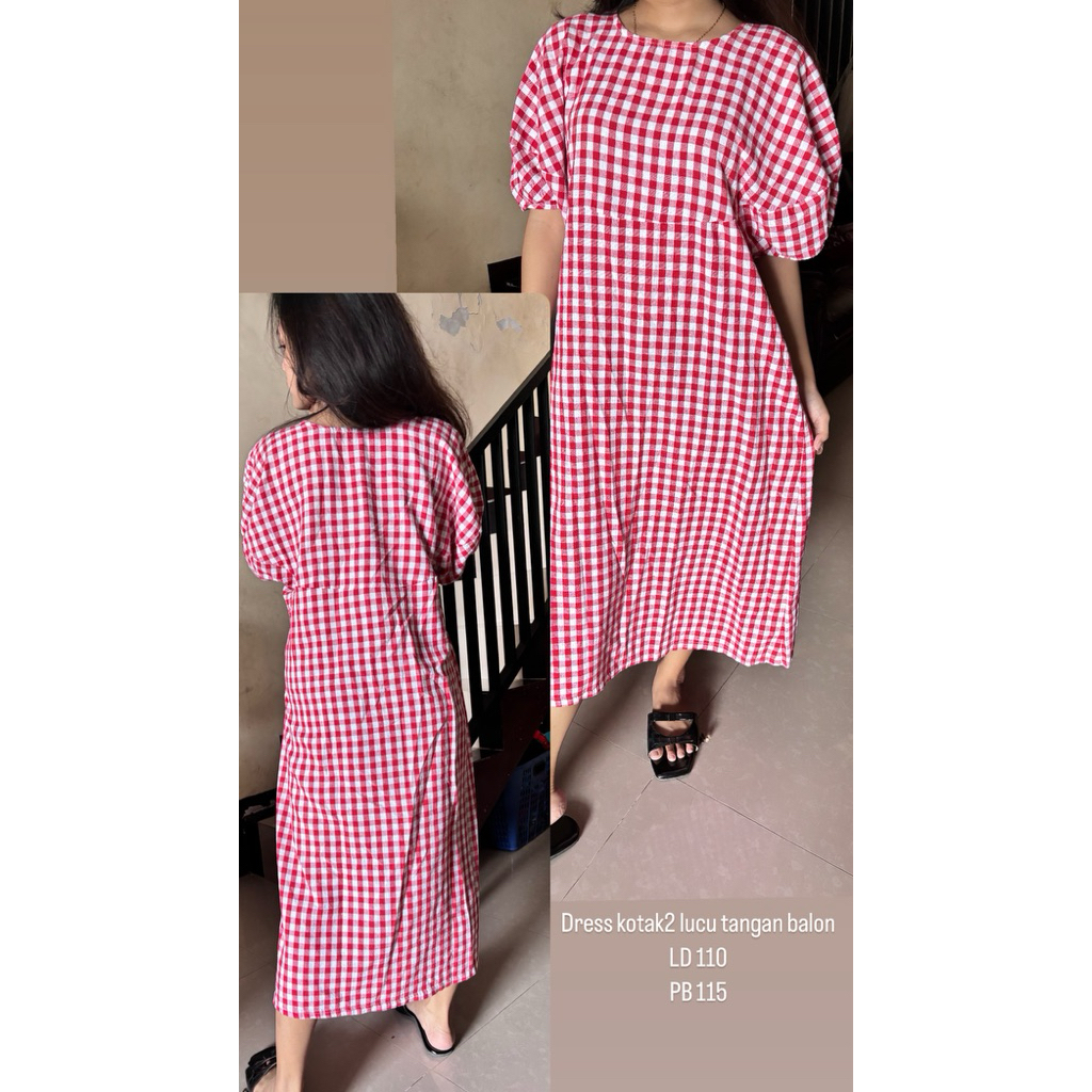 Dress Kotak Kotak Merah