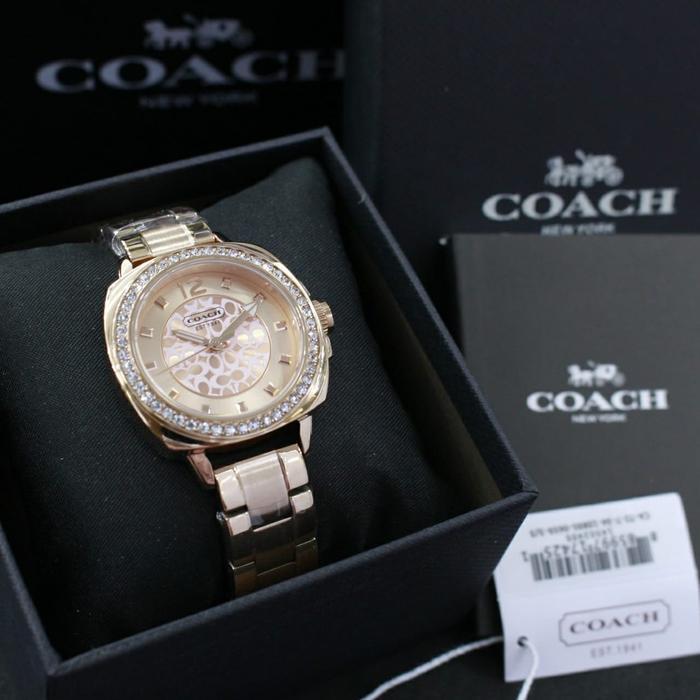 Jam Tangan Wanita Co ac h Full Stainless Steel Ring Permata