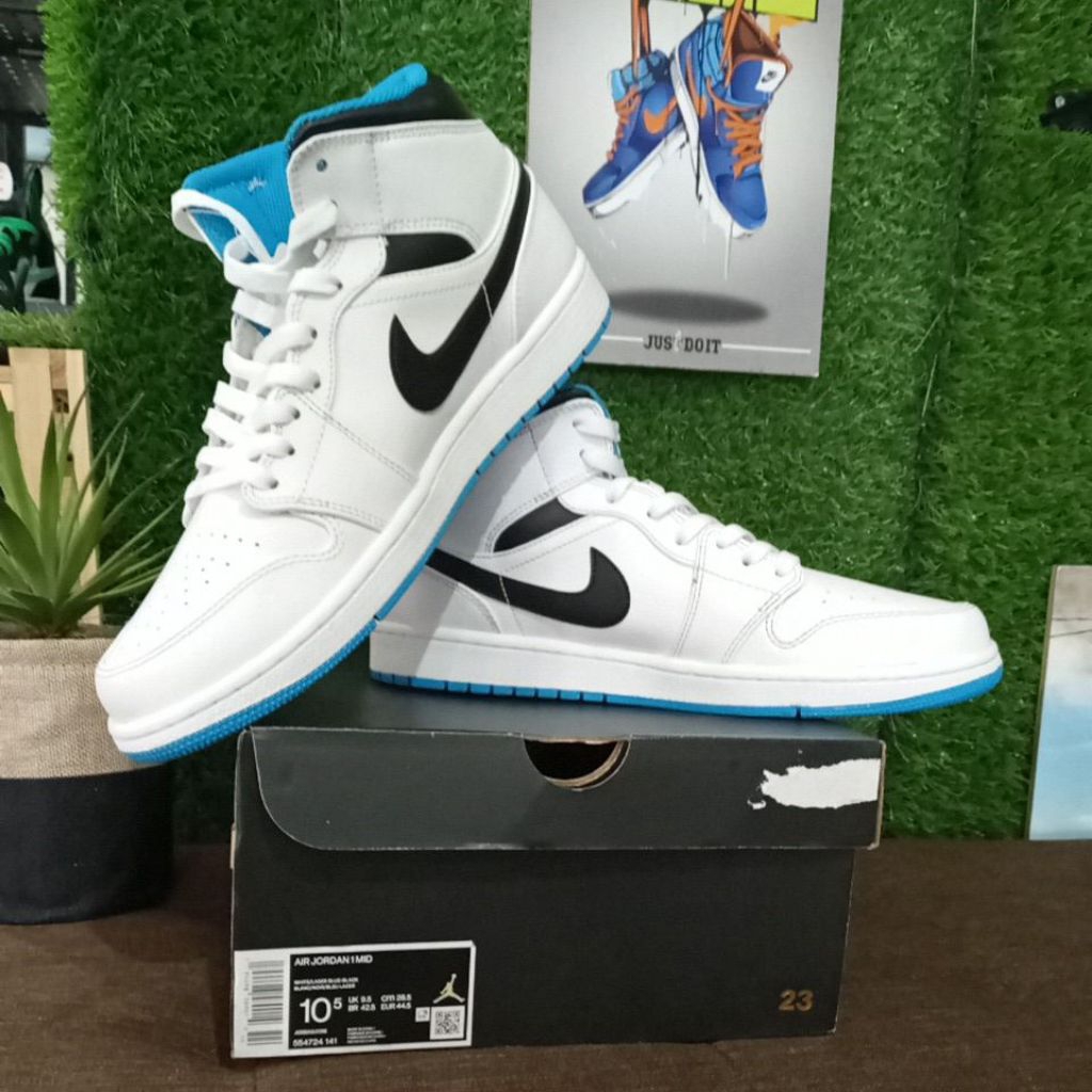 SEPATU NIKE AJ1 MID LASSER BLUE ORIGINAL (BNIB) 554724 141