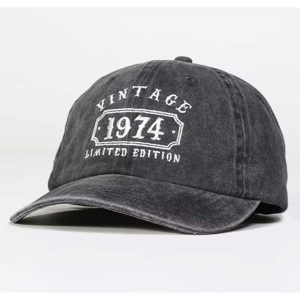 Topi Baseball VINTAGE 1974 Wash Denim Catton - Topi Pria Wanita Sporty Distro Murah Premium Kekinian