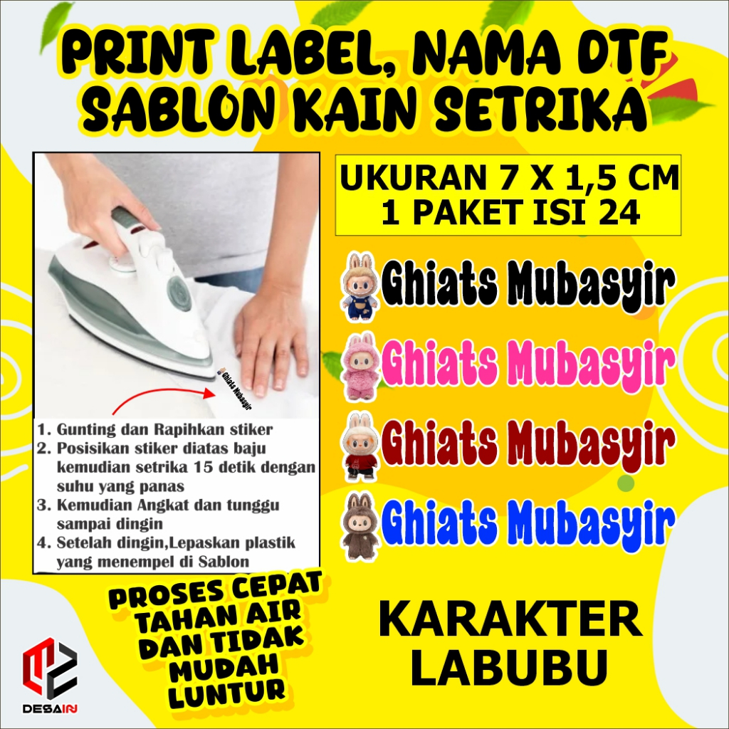 

PRINT LABEL CAP SABLON DTF KARAKTER LABUBU SETRIKA/PRESS SEMUA JENIS KAIN
