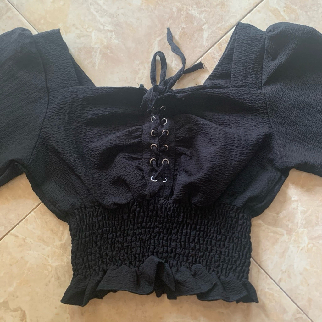 PRELOVED BLOUSE KOREAN PANJANG BLACK