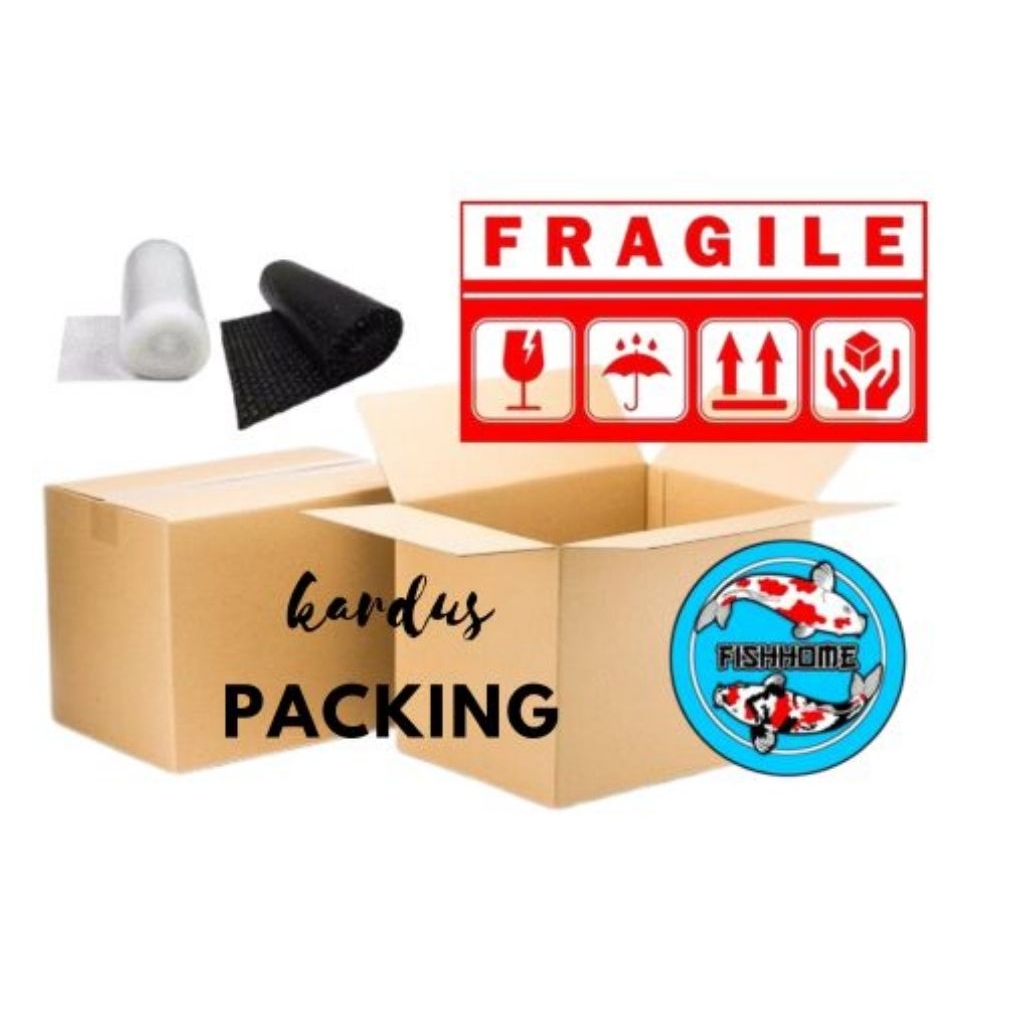 

kardus packing + fragile + bubble wrap