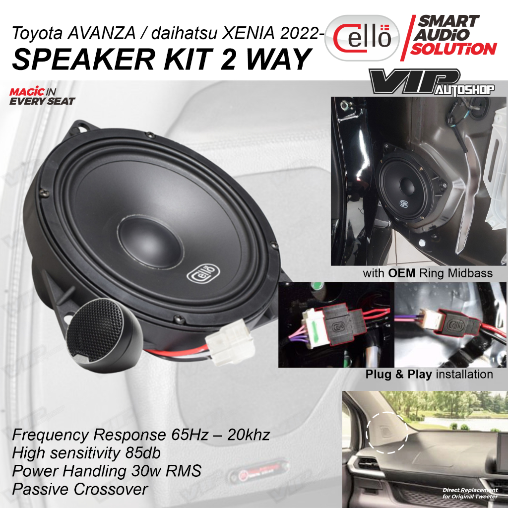 Toyota AVANZA / XENIA 2022-2025 speaker 2 way depan plug&play audio mobil midbass tweeter