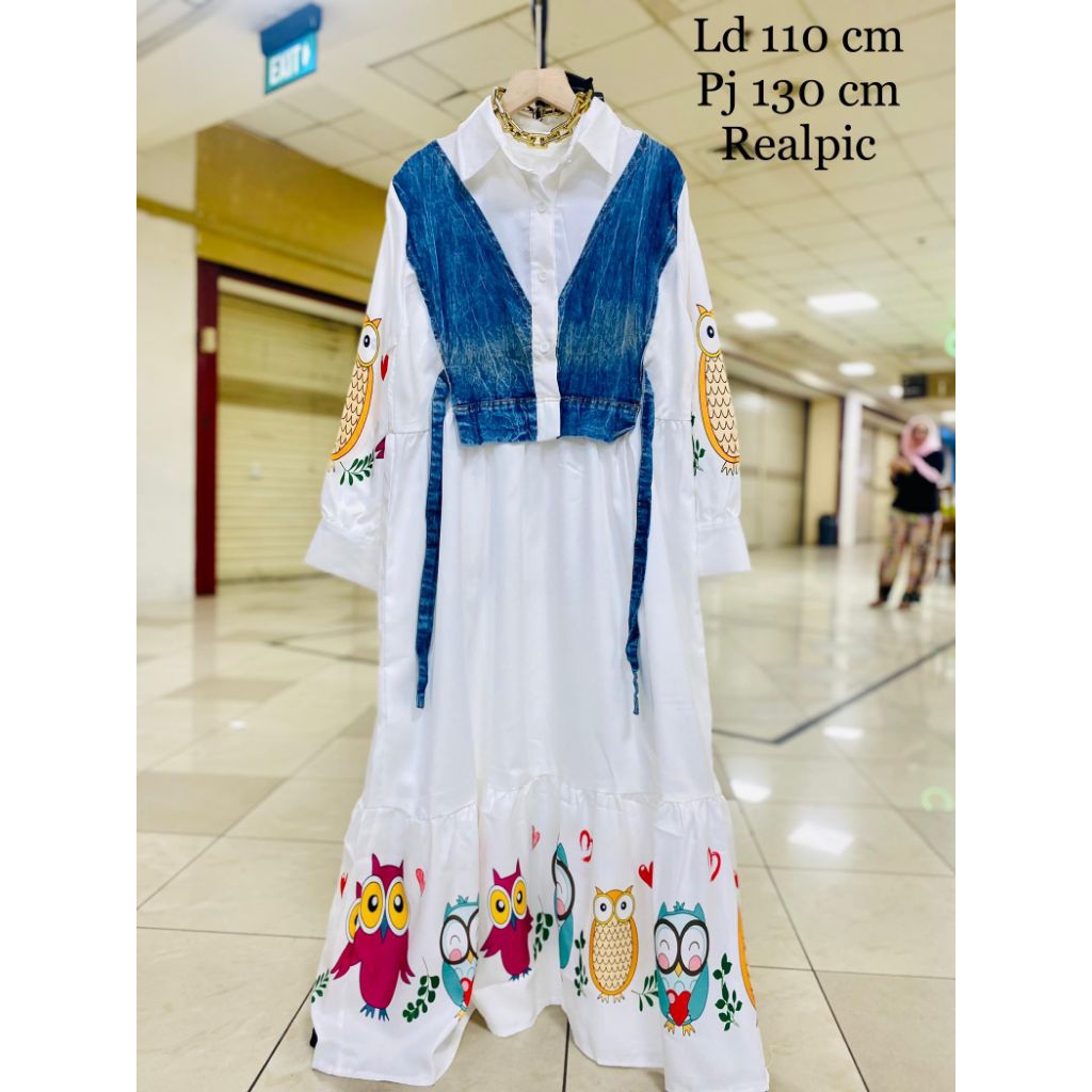 GAMIS WANITA CANTIK TEBAL KATUN KOMBINASI JEANS