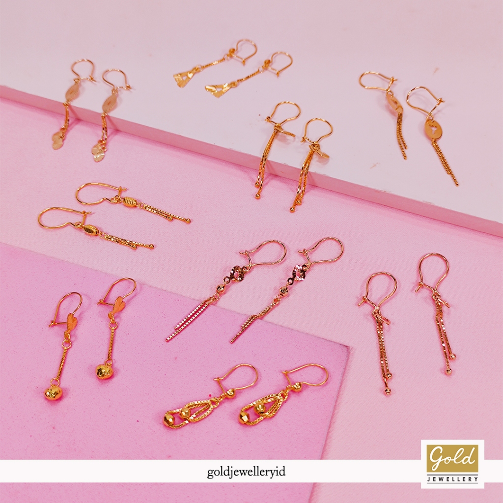 Anting emas kuning 700 16k model italy panjang