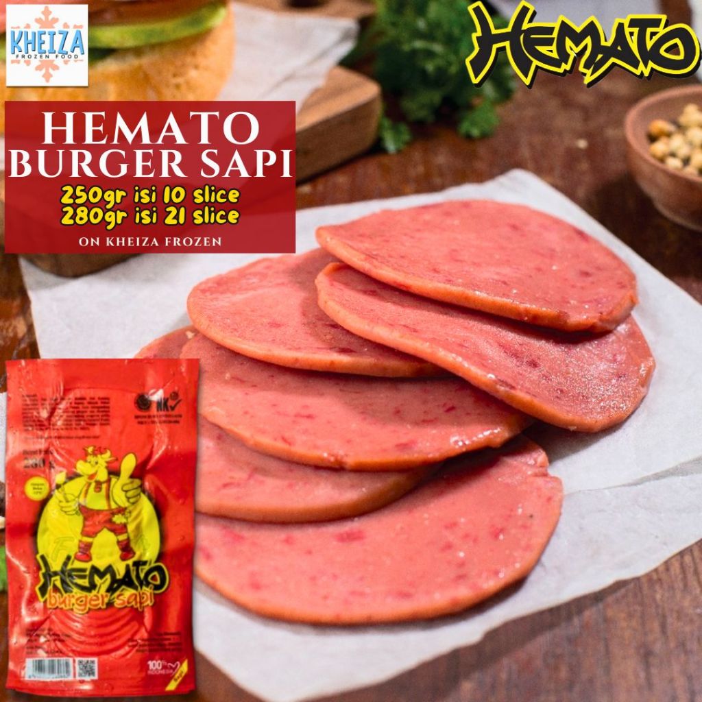 

HEMATO Burger Sapi Reguler Mini - Isi 10slice 21slice - Kheiza Frozen