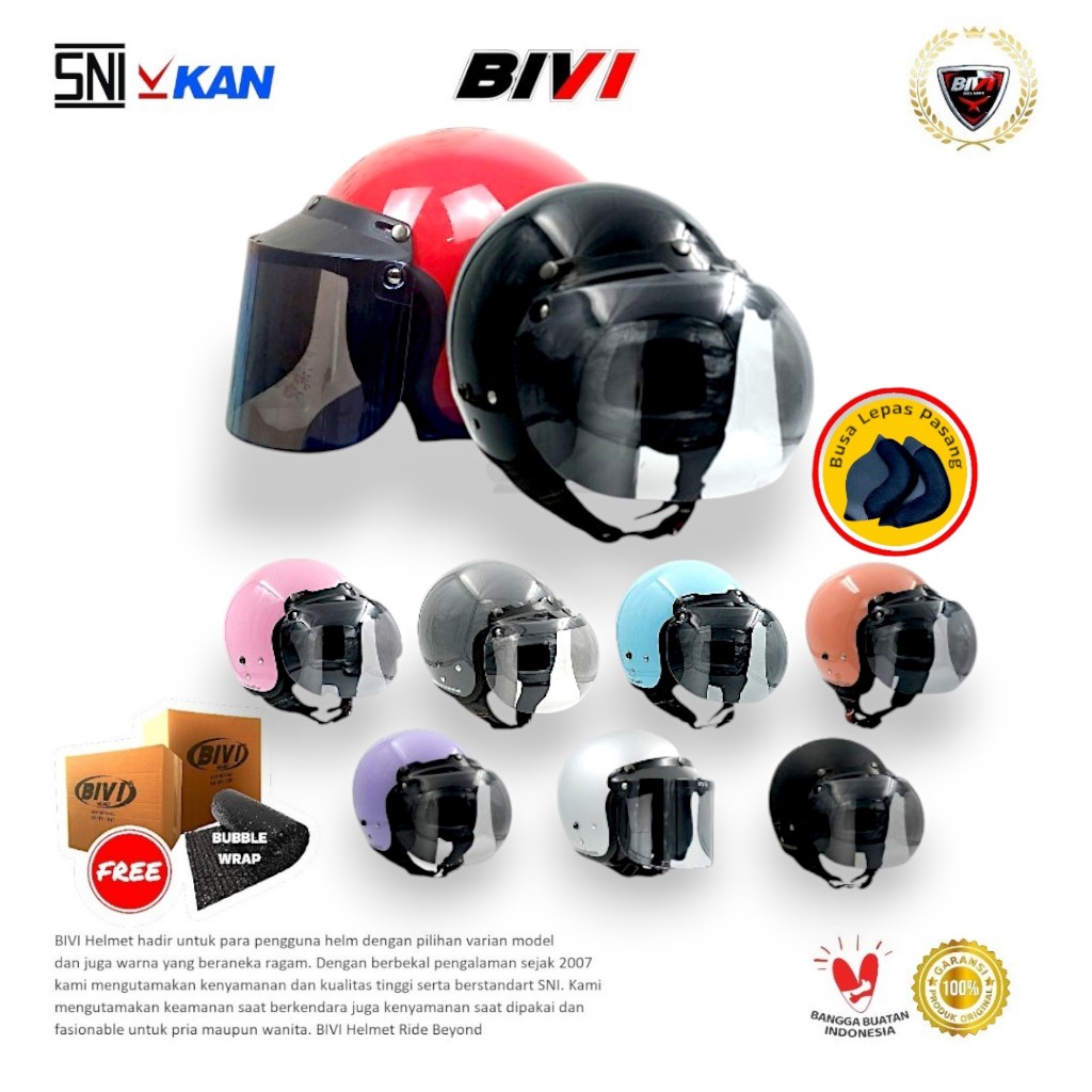 HELM BIVI - CG Solid SNI Half Face Pria Wanita-Dewasa