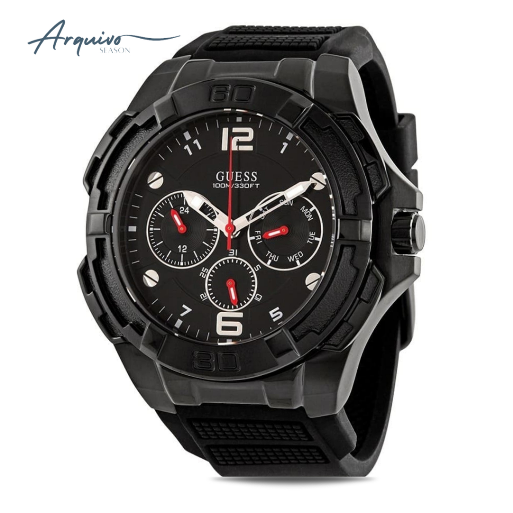 Jam Tangan Guess Pria Genesis Chronograph Black Rubber Sporty Original W1254G2