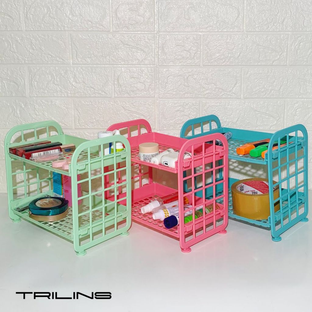 BEST SALE RAK JARING PLASTIK 2 SUSUN Tempat Bumbu Dapur ATK Kosmetik Serbaguna Aksesories