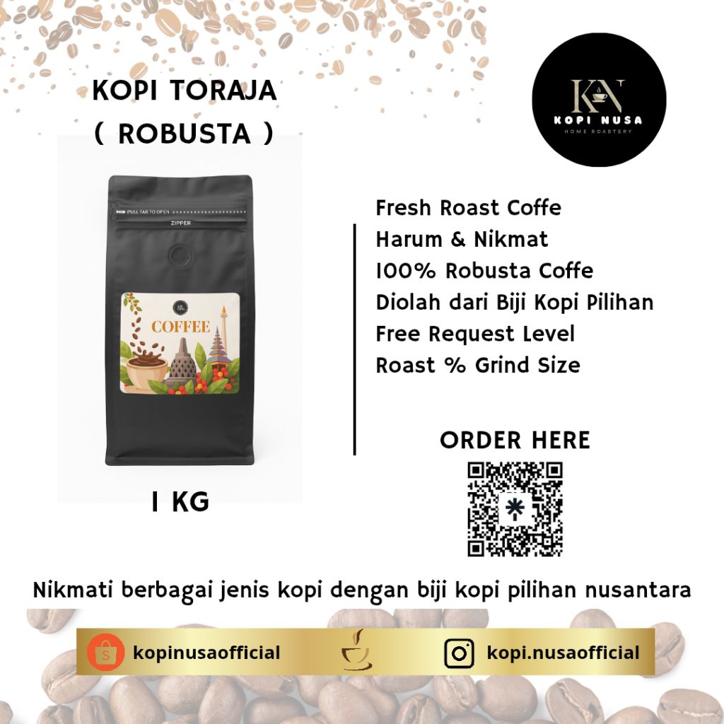 

Kopi Robusta Toraja Biji Bubuk Nusa Roastery PREMIUM 1Kg
