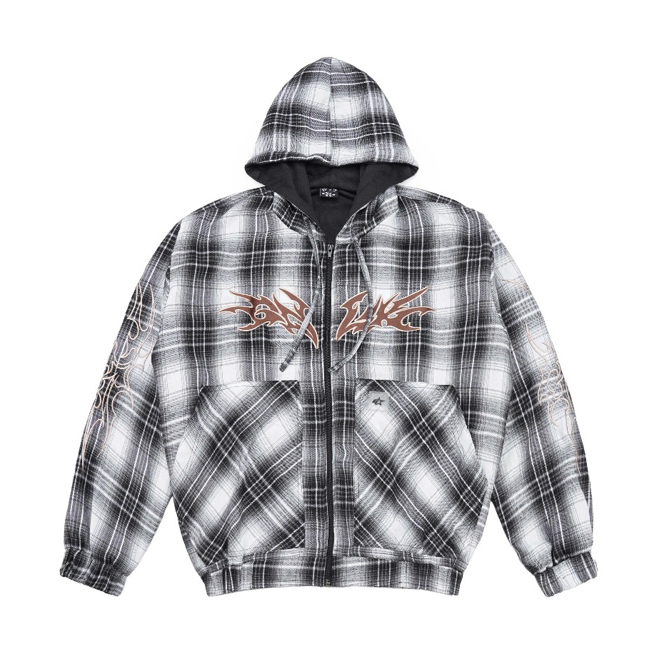 GDCK Flannel Hoodie AKAFLA / Outer Jacket Flanel Hitam Putih / Zip Hoodie