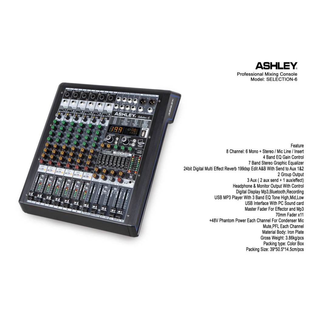 MIXER AUDIO ASHLEY SELECTION6/SELECTION 6 6CH USB-BLUETOOTH BARU