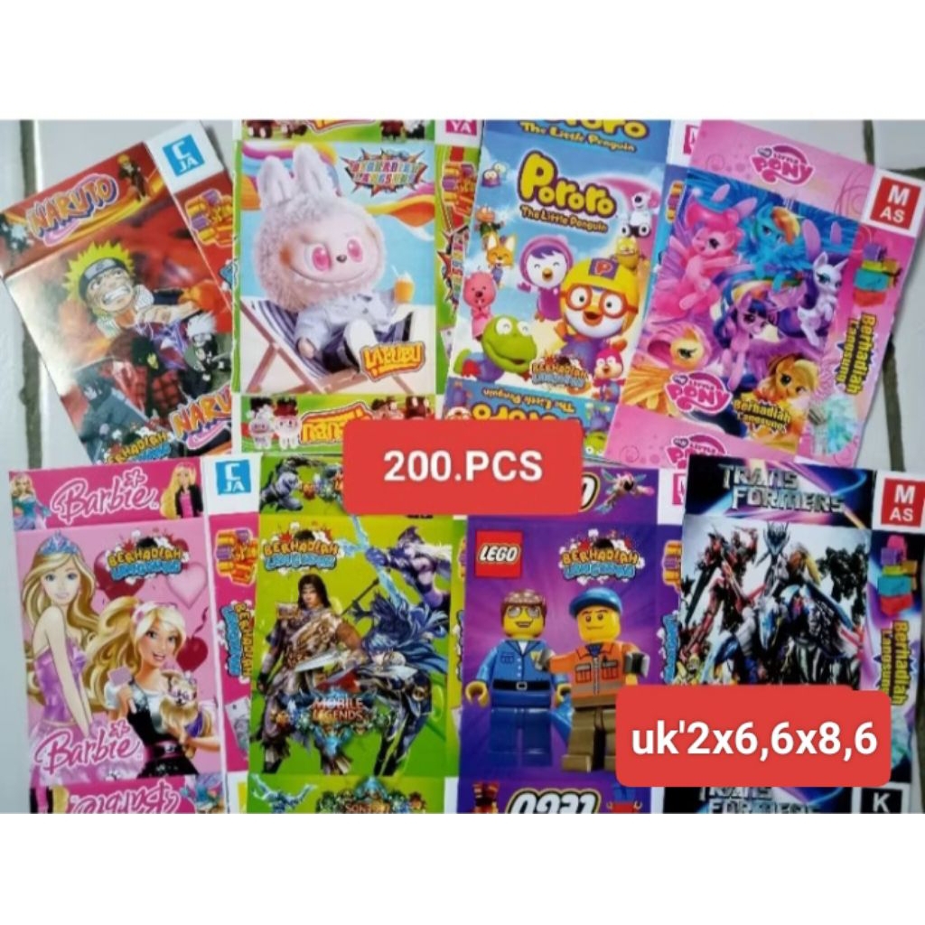 

200pcs X KOTAK KADO KARAKTER kosongan uk'2x6,6x8,6