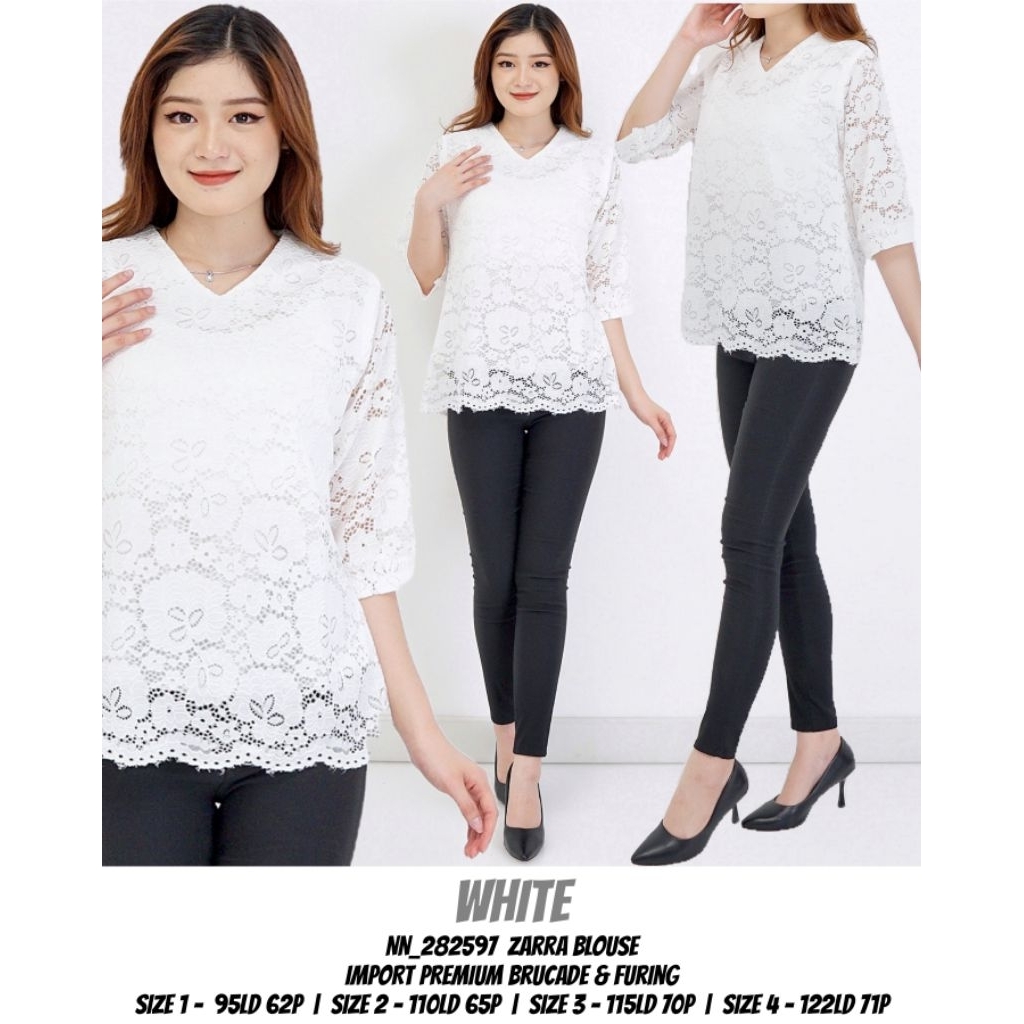 Atasan blus wanita brukat putih import natal , lebaran , imlek (25 MODEL)