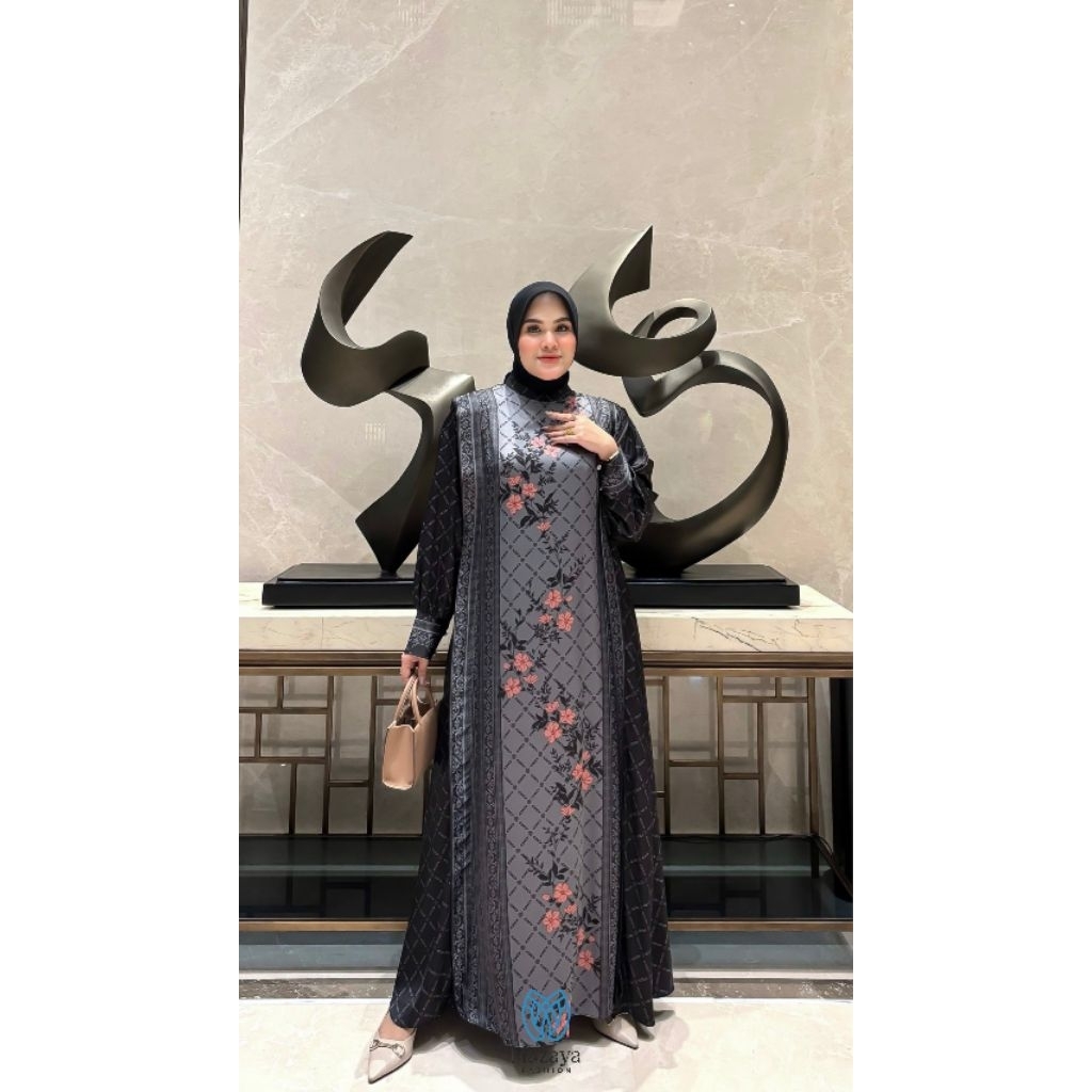 Kirana Dress V5 by Mazaya Fashion Original - Dress dengan Bahan Silk Luxury Signature Printing Mazay